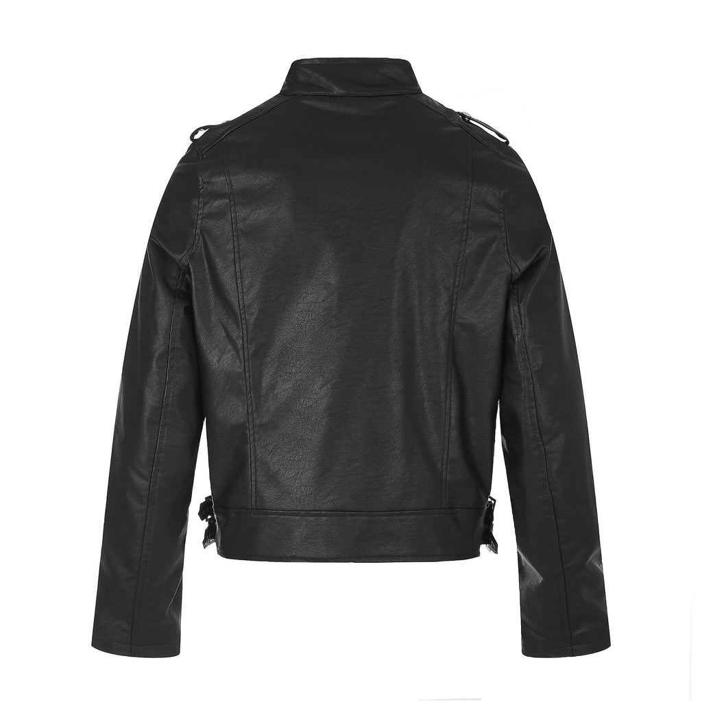 Double-breasted Snap Button PU Leather Jacket Men Slim Fit Short Motorcycle Jacket