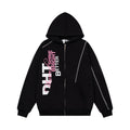 Bright contrasting big slogan cardigan hooded sweatshirt jacket