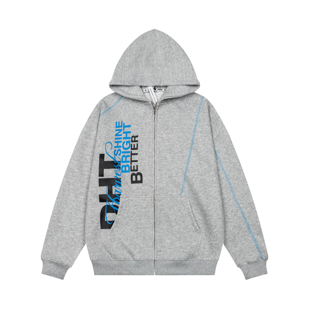 Bright contrasting big slogan cardigan hooded sweatshirt jacket