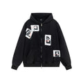 Color blocking adhesive cloth washed hooded cardigan sweatshirt