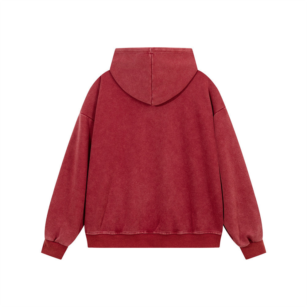 Color blocking adhesive cloth washed hooded cardigan sweatshirt
