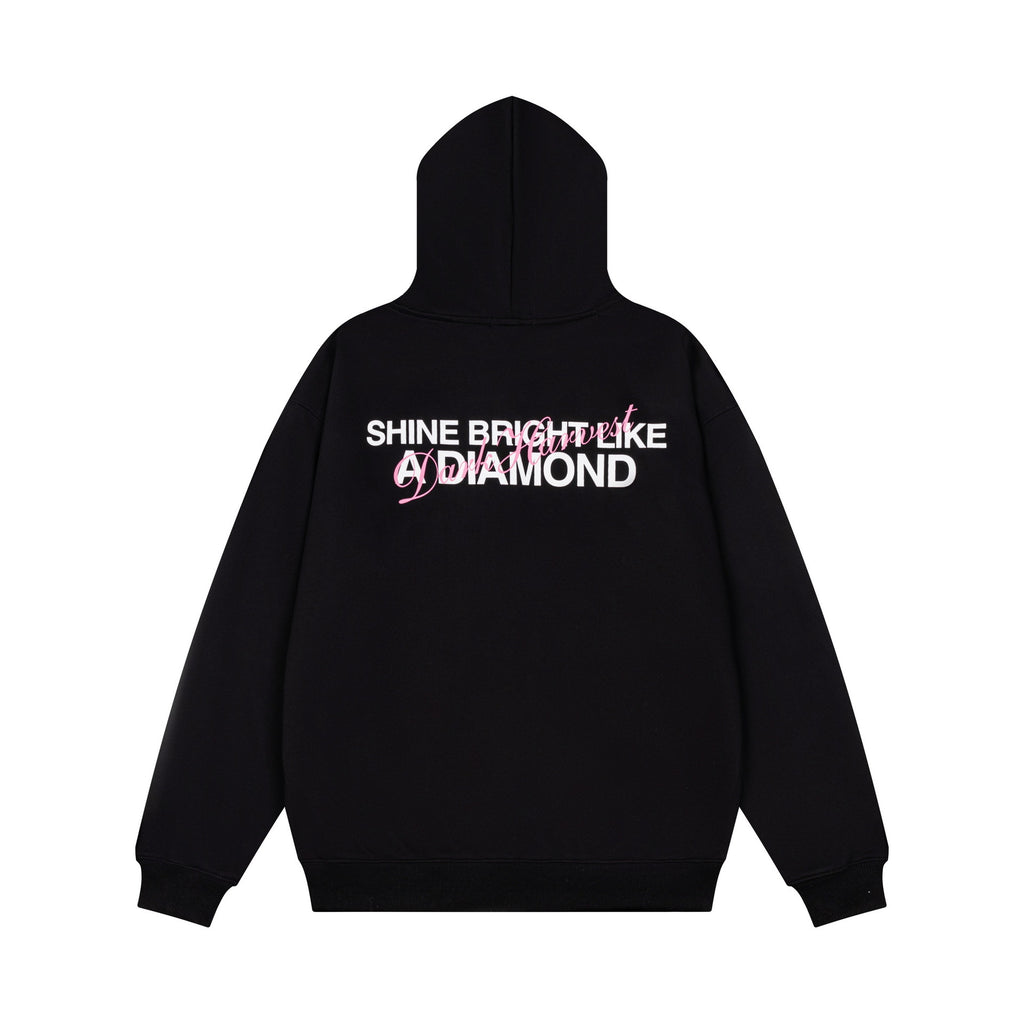 Bright contrasting big slogan cardigan hooded sweatshirt jacket