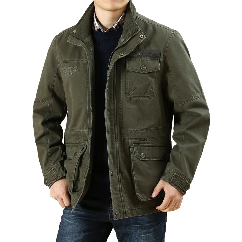 Men's Casual Cotton Parka Winter Outdoor Canvas Jacket with Washed Technics Plus Size Zipper Closure