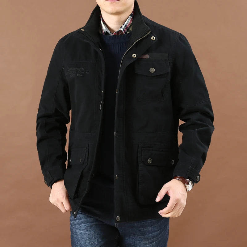 Men's Casual Cotton Parka Winter Outdoor Canvas Jacket with Washed Technics Plus Size Zipper Closure