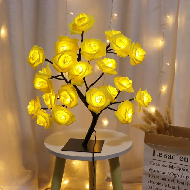 24 LED Rose Flower Tree Lights USB Table Lamp Fairy Maple Leaf Night Light Home Party Christmas Wedding Bedroom Decoration Gift