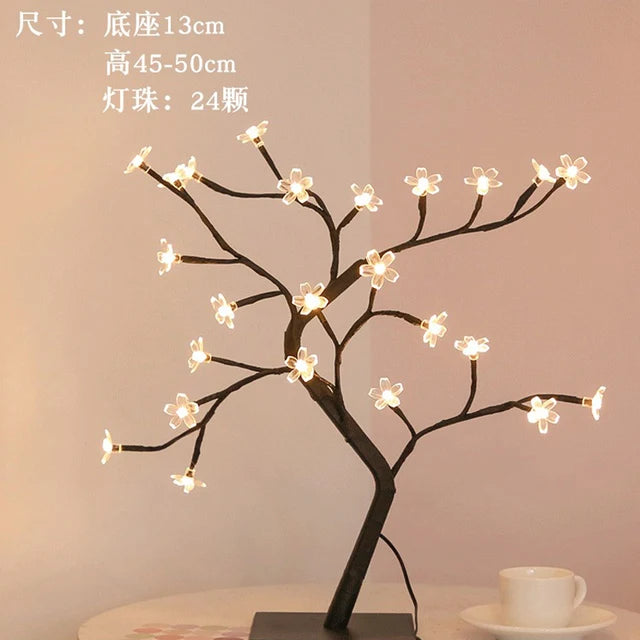 24 LED Rose Flower Tree Lights USB Table Lamp Fairy Maple Leaf Night Light Home Party Christmas Wedding Bedroom Decoration Gift