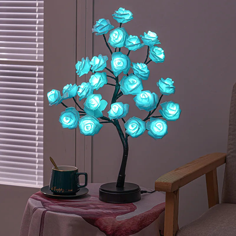 24 LED Rose Flower Tree Lights USB Table Lamp Fairy Maple Leaf Night Light Home Party Christmas Wedding Bedroom Decoration Gift