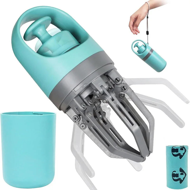 Portable Dog Pooper Scooper with Garbage Bag Outdoor Pet Six-Claw Shit Shovel Shit Pickup Dispenser Dog Collector Cleaning Tool
